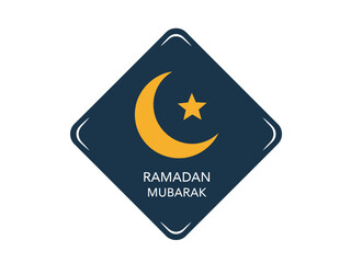 Ramadan Mubarak Graphic with Crescent Moon and Star on Diamond Shaped Badge