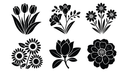 Six Different Black and White Floral flowers tulips