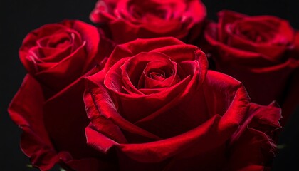 Close-up of a Lush Bouquet of Deep Red Roses.