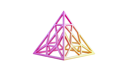 Geometric Pyramid Sculpture with Pink and Yellow Gradient