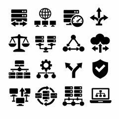 Set of network and data management icons for technology interfaces
