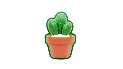 3D Cartoon Cactus in a Terracotta Pot