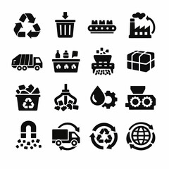 Recycling and waste management icons set: symbols for processing and sustainability