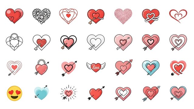 Collection of various heart shaped emojis and symbols