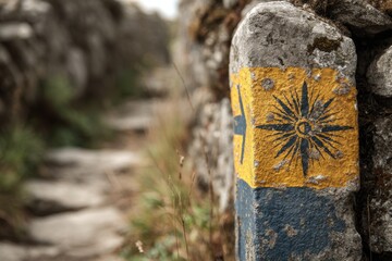 Hiking trail marker painted on a stone