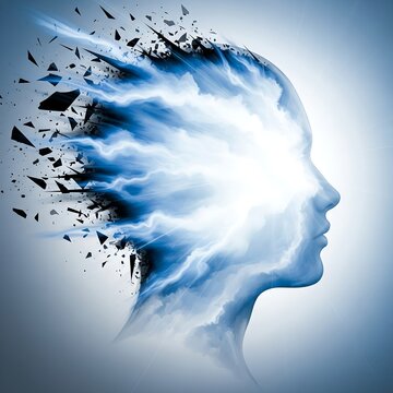 Stunning illustration of a person's head exploding with thoughts
