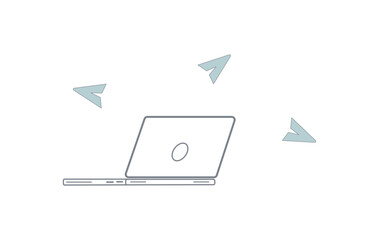 Send email or massage from laptop concept. Mail icon with laptop. Send email outline. Flat illustrator vector file and high quality picture 