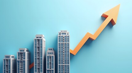 Creative photo of skyscrapers merging into upward arrow, property market growth