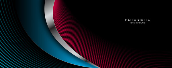 3D blue red techno abstract background overlap layer on dark space with curved silver lines decoration. Modern graphic design element stripes style concept for web, flyer, card, or brochure cover