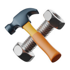 3d render of crossed hammer and wrench icon isolated on transparent background