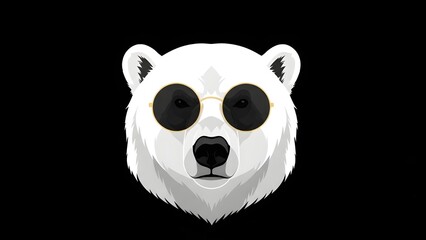Cool polar bear wearing trendy sunglasses on black background