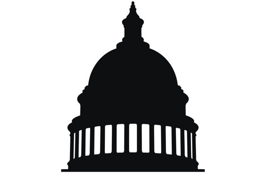 A striking silhouette of a capitol building dome against a white background