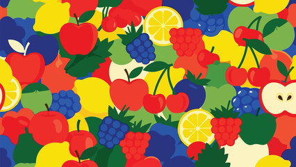Colorful fruit pattern with red apples cherries and berries © Husmath