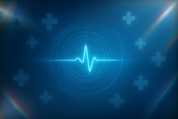 Digital Heartbeat Monitoring System A futuristic medical technology background with a glowing ECG line and health symbols for data visualization