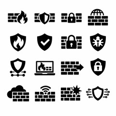 Firewall and security icons including firewall, shield, lock, and network symbols