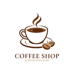 Coffee shop cup and beans logo design