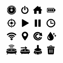 Smart home device icons: control, location, power, clean, network