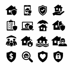 Home insurance icons: protection, security, and safety symbols collection