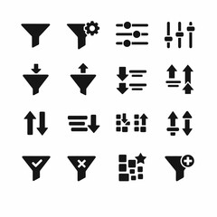 Set of filter and adjustment icons featuring various arrows and sliders