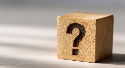 Wooden cube with question mark, representing customer service and communication,