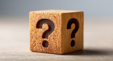 Wooden cube with question mark, representing customer service and communication,