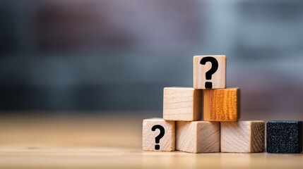 Wooden cube with question mark, representing customer service and communication,