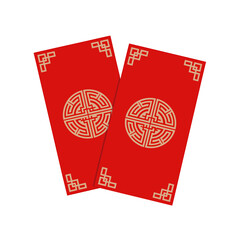 Two vibrant red envelopes with traditional golden patterns, symbolizing good fortune and prosperity