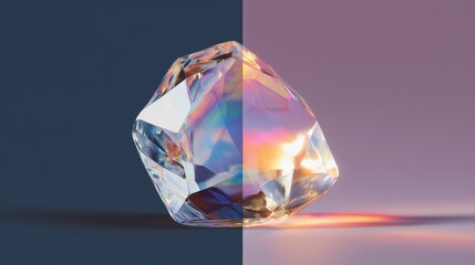 Crystal Gemstone on Stylish Background with Colorful Reflections
