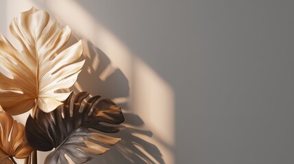 Elegant Monstera Leaves Cast Shadows on Neutral Background