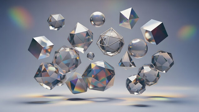 Holographic crystals floating in mid air with refracted light - Powered by Adobe