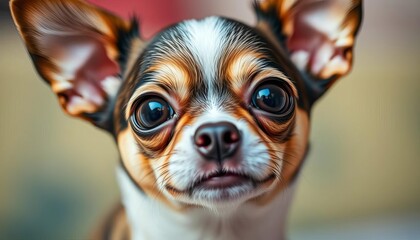 Close-up of a tiny chihuahua, expressive eyes, alert ears, pet portrait, animal portrait
