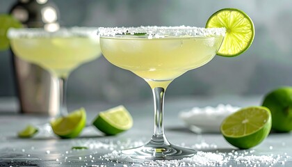 Refreshing Margarita Cocktail with Lime and Salt Rim.