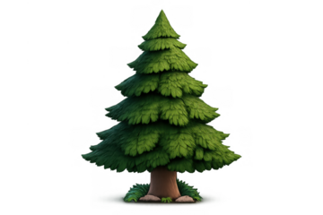 Stylized spruce tree asset, standing with green foliage, perfect for game environment design on transparent background