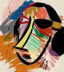 Fototapete Abstrakt mit Pinselstrichen abstract colorful background, illustration with lines, waves, circles, paint strokes and splashes, face or mask, art inspired  © Kirsten Hinte