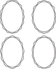 Cute wavy wedding frame, vector hand drawn oval vintage border set. Coquettish celebration design. Elegant classic line decoration background, simple postcard decor. Whimsical invitation frame