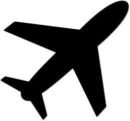 Black silhouette of a modern airplane simple vector icon for travel and aviation concepts isolated on a white background