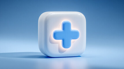 Obraz premium Bright glowing floating plus icon, representing healthcare, medical services, and wellness, ideal for digital interfaces, health apps, and medical visuals