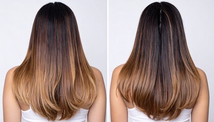 Before and After Hair Treatment Comparison Showing Healthier Hair.