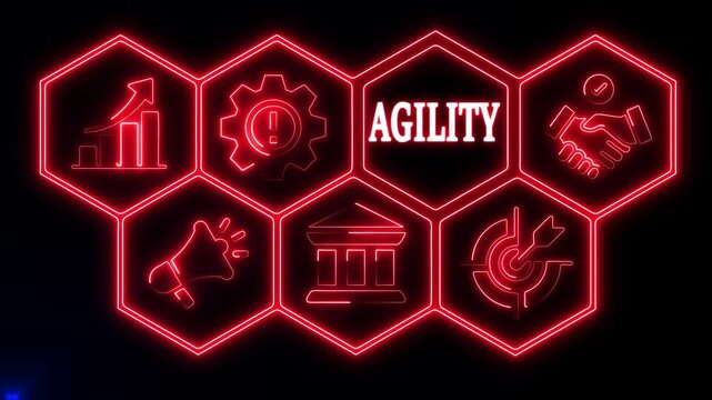 AGILITY business concept. A neon read Business AGILITY concept. Hi tech motion graphic background. Business, technology, marketing, internet and networking concept. 4k video motion graphic	