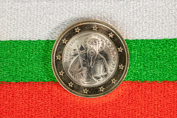 Bulgarian 1 euro. Symbol of Bulgaria. Business and financial concept. Expanding the euro zone in...