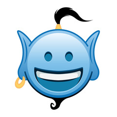 Blue genie cartoon emoji face with grinning