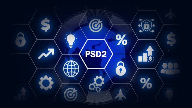 psd2 and the future of digital transformation concept.glowing connections in different places on the map.