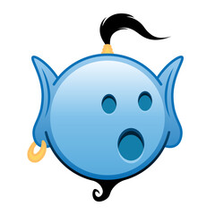 Fototapeta premium Blue genie cartoon emoji face with open mouth
