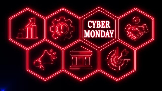 CYBER MONDAY business concept. A neon read Business CYBER MONDAY concept. Hi tech motion graphic background. Business, technology, marketing, internet and networking concept. 4k video motion graphic	