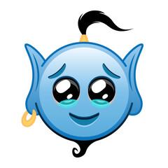 Fototapeta premium Blue genie cartoon emoji happy face with tears