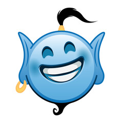 Blue genie cartoon emoji grinning face with laughing eyes