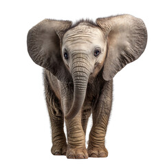 Fototapeta premium Cute baby elephant standing alone on transparent background