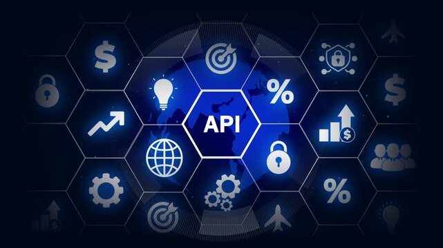 Application Programming Interface (API) concept.glowing connections in different places on the map.