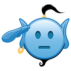 Blue genie cartoon emoji with hand on face