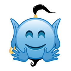 Blue genie cartoon emoji with hugs